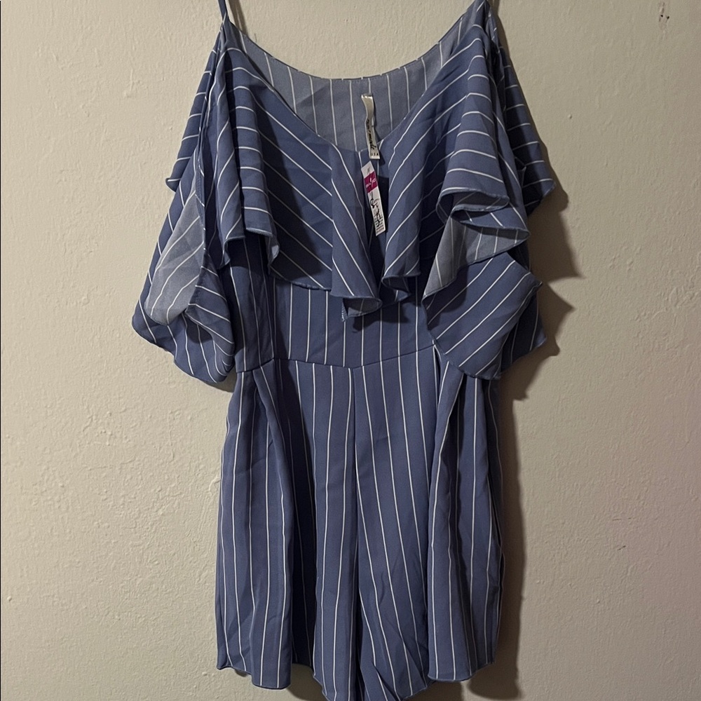 Blue Striped Ruffle Romper